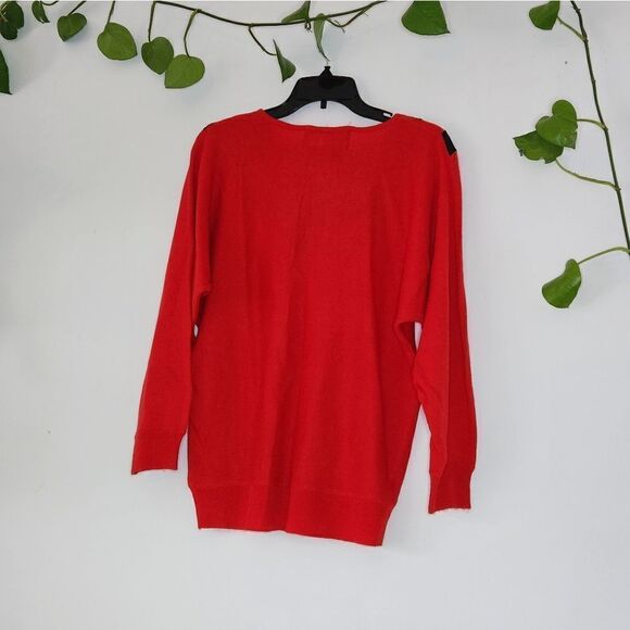 Red & Black 80s 90s Vintage Sweater Knit Longsleeve Applique - Picture 2 of 5